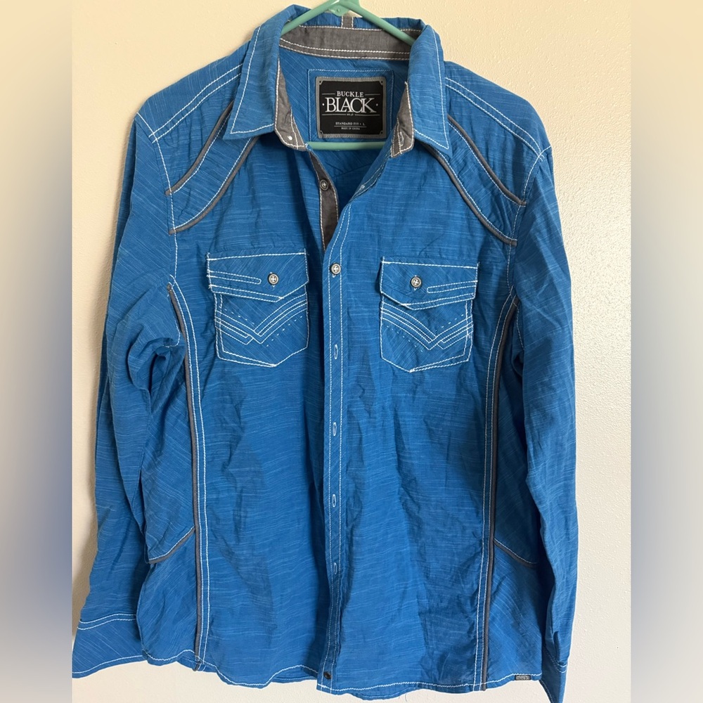 Buckle Black Mens Long Sleeve  Button Up Shirt Sz L Western Wear